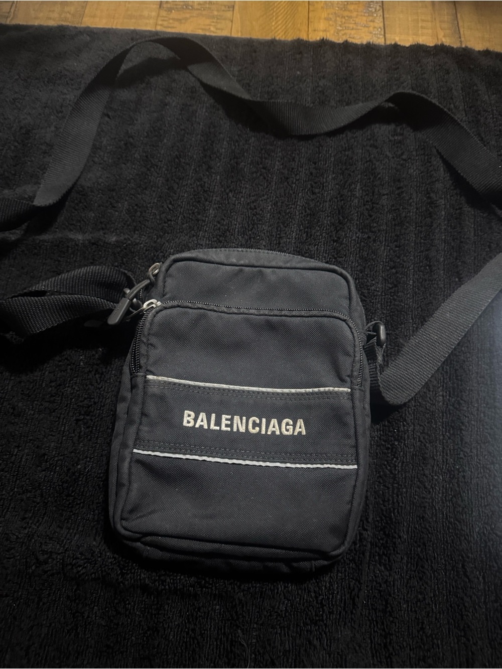 Balenciaga Black Men's Crossbody Belt Bag with White Trim